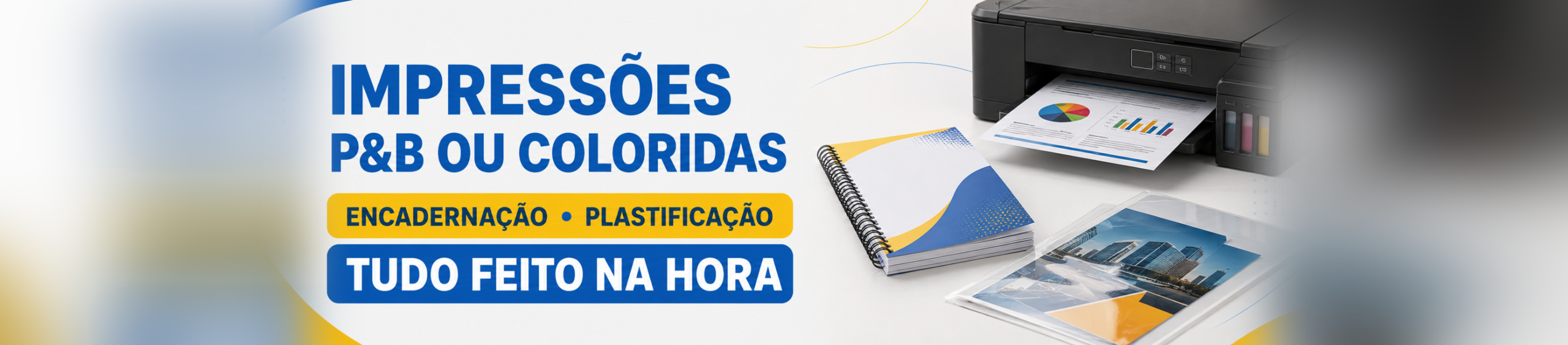 Impressões preto e branco ou coloridas, encadernação e plastificação